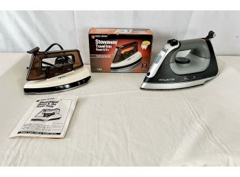 Pair Of Steam-Dry Irons With Rowenta Duo Pro And Black& Decker Stowaway Travel