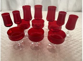 Vintage Fostoria, Distinction Ruby Wine Glasses And Champagne/ Sherbet