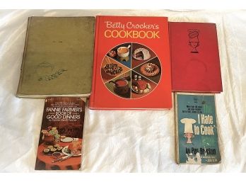 Five Vintage Cookbooks- 1974 Betty Crocker's New Cookbook, Two Copies Of, The I Hate To Cook Book & Others