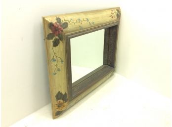 Large Wood Frame Painted Floral Mirror 38.25 X 30.25