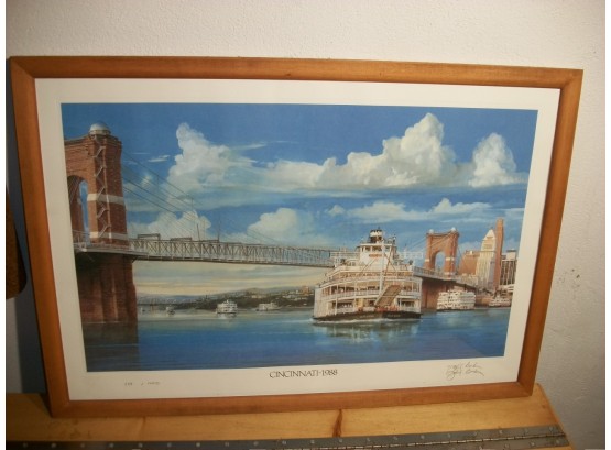 Signed John Berkey Poster 1988 Cincinnati - Delta Queen - Paddle Boat Print - 559/1000