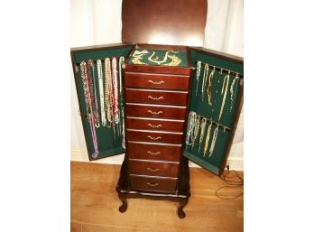 Mahogany Jewelry Armoire W/ Contents Loaded W/All Kinds Of Jewelry
