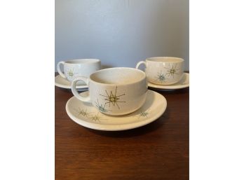 Fransican Ware Starburst Mugs And Saucers Set Of 3