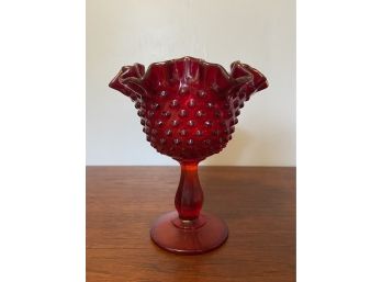 Fenton Ruby Hobnail Ruffle Compote