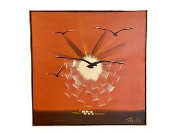 1970s Signed Faucher On The Wing Painting