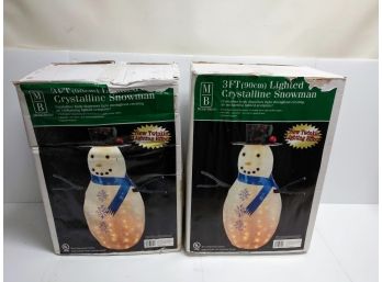Two Merry Brite Lighted Crystalline Snowmen NEW