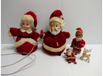 Vintage Set Of Mr. & Mrs. Claus *Wind Up Santa*