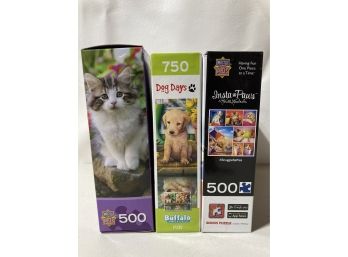3 Puzzles Of A Kitty Cats  And Puppies Mixed Lot