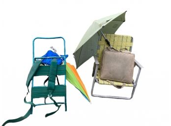 Useful Items Umbrellas Chair With Extra Webbing Metal Back Rack And 2 Seat Pillows For A Boat