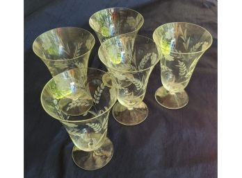 Set Of 5 Large Etched Wine Glasses