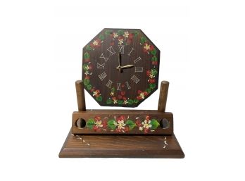 Hand Made  Hand Painted Matching Wooden Napkin Holder And Clock