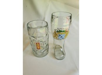 2 Decorative Glass Beer Tankards