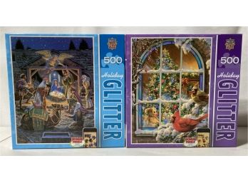 2 Glitter Puzzles Holidays Scenes 500 Pieces