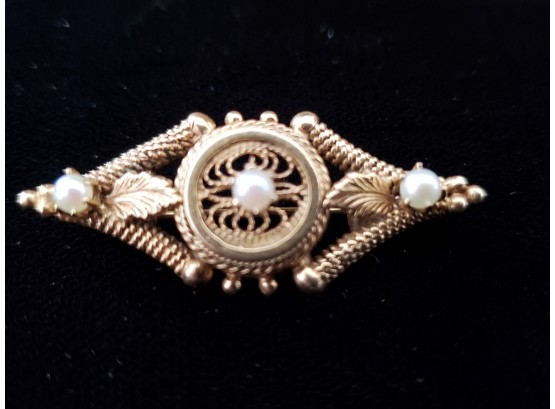 Antique 14k Gold Pearl Brooch Pin