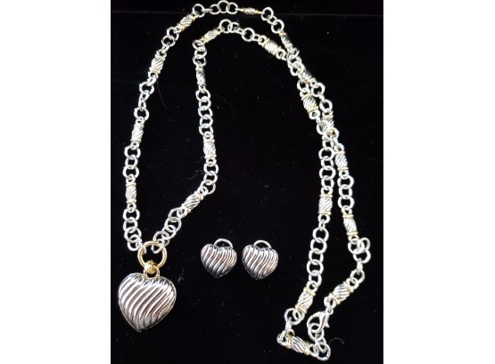 Like New Heart Necklace And Earring Set
