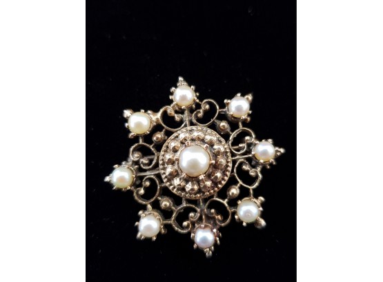 Antique 14k Gold Pearl Brooch Pendant