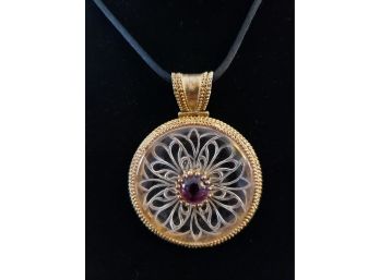 Beautiful Sterling Silver Camphor Glass Pendant On Cord
