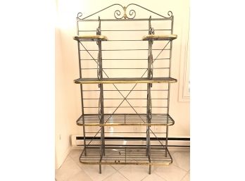 Pretty Brushed Nickle And Brass Bakers Rack