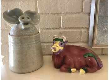 Pig Cookie Jar & Ceramic Cow