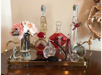Perfume Bottles And Decorative Glass & Brass Tray