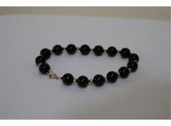 14K Yellow Gold With Onyx Bead Bracelet