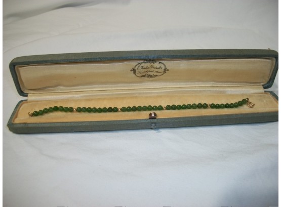 Beautiful Antique / Vintage Jade Bead Bracelet W/ 14k Clasp & Beads  In Original Box