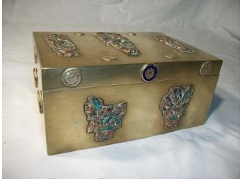 Incredible Antique  Chinese ? Brass Box W/ Coins ? Medallions - AMAZING