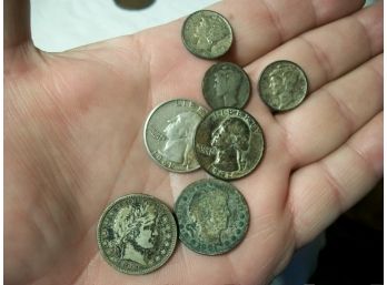 Lot Of Antique / Vintage Silver American Coins &  One 2 Cent Coin