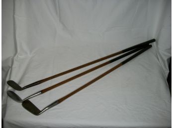 Three Beautiful Antique Wood Shaft Golf Clubs - All Marked As Shown