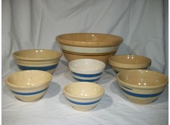 Fantastic Collection Of Seven Antique Yelloware Bowls Some W/Stripes