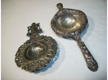 Two Tea Strainers - One From Holland - One S.Kirk & Son - STERLING SILVER