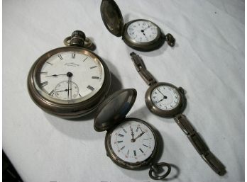 4 - Antique Sterling Silver / 800 Silver Watches - Waltham, Mignon, Alpine