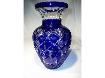VERY HIGH QUALITY Cobalt Blue 'Cut To Clear' Vase - VERY HEAVY