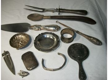 Mixed Sterling Lot - Victorian Match Safe, Dish, Bookmark, Napkin Ring, Servers