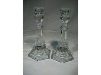 Pair Very Pretty Tiffany & Company 'Plymouth' Glass Candle Sticks - Mint
