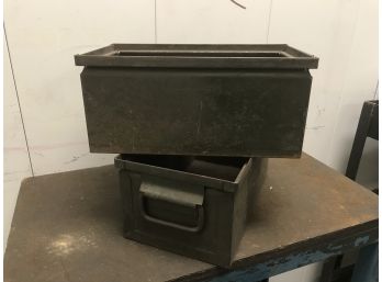 2 Large Heavy Duty Stackable Metal Bins  Around 16 X 9 X 7 Inches