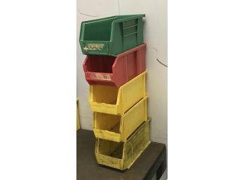 Stackable Heavy Plastic Bin 3 Yellow, 1 Red, 1 Green  10.5 X 5.5 X 5 Inches