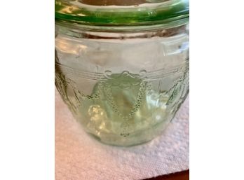 Green Depression Glass Jar - 'Ballerina Cameo'