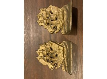 Vintage Brass Sailing Ship Bookends