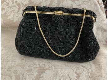 Vintage Made In Japan Black Beaded Evening Purse