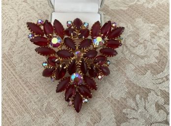 Spectacular V Shaped Pin In Ruby Hued Rhinestones - Lot #19