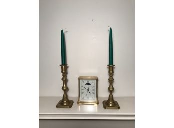 Brass Candlesticks And Clock