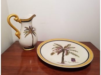 Raymond Waites' Palm Tree Platter And Pitcher