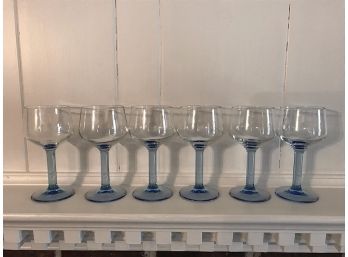 Six Blue Wine Glasses