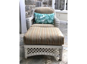 White Wicker Side Chair And Ottoman