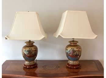 Pair Of Porcelain Oriental Lamps