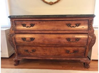 French Country Marble Top Bombe Chest