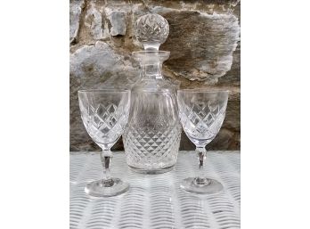 Crystal Decanter And Two Waterford Wine Glasses