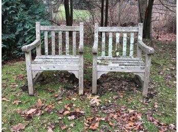 Two Teak Outdoor Lawn Chairs