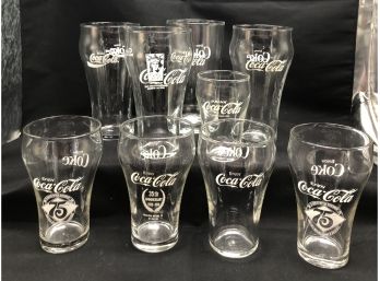 Collection Of Clear Glass Coca Cola Glasses